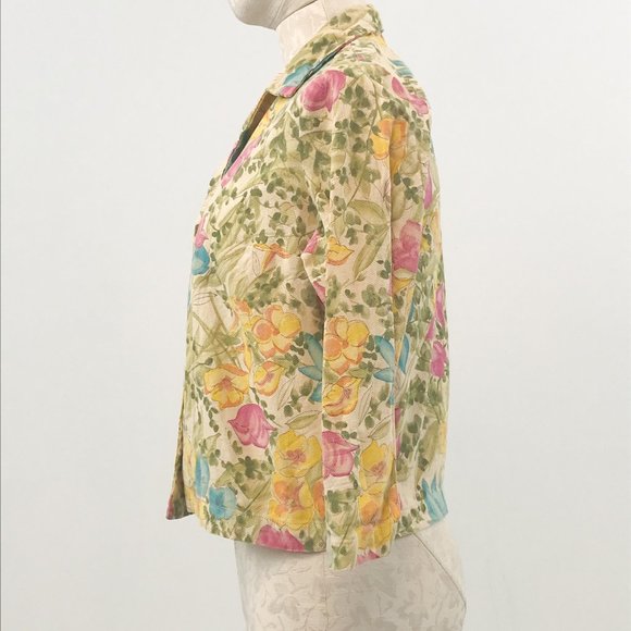 Vintage 50s Floral Blazer Yellow Jacket - Picture 4 of 12